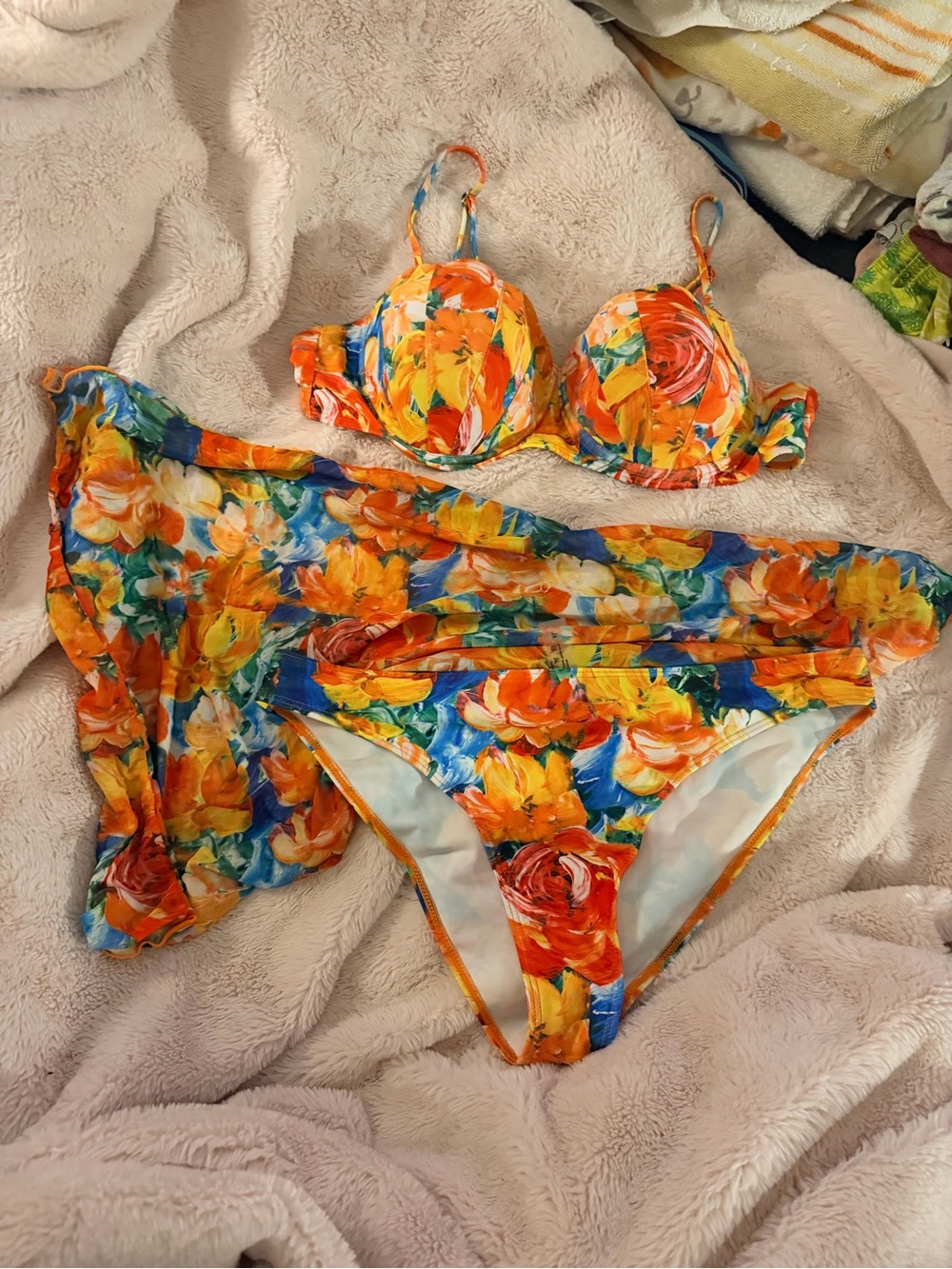 SHEIN bikini set with wrap floral orange pattern wired cups